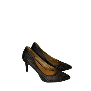 14th & Union Womens Black Laser Cut Perforated Pointed Toe Stiletto Pumps 7M